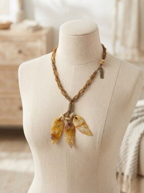Artisan Signed Jan Michaels San Francisco Gold Woven Leaf Statement Necklace